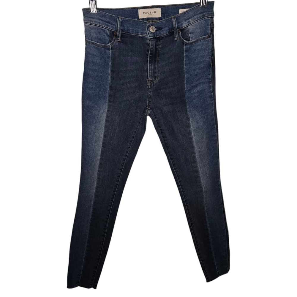 Pacsun Spit Wash Denim Fringe High-Rise Ankle Jeggings (Mid Wash)